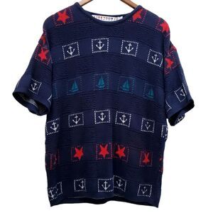 Harborware Womens Nautical Navy Blue Sailing Themed Shirt Size XL